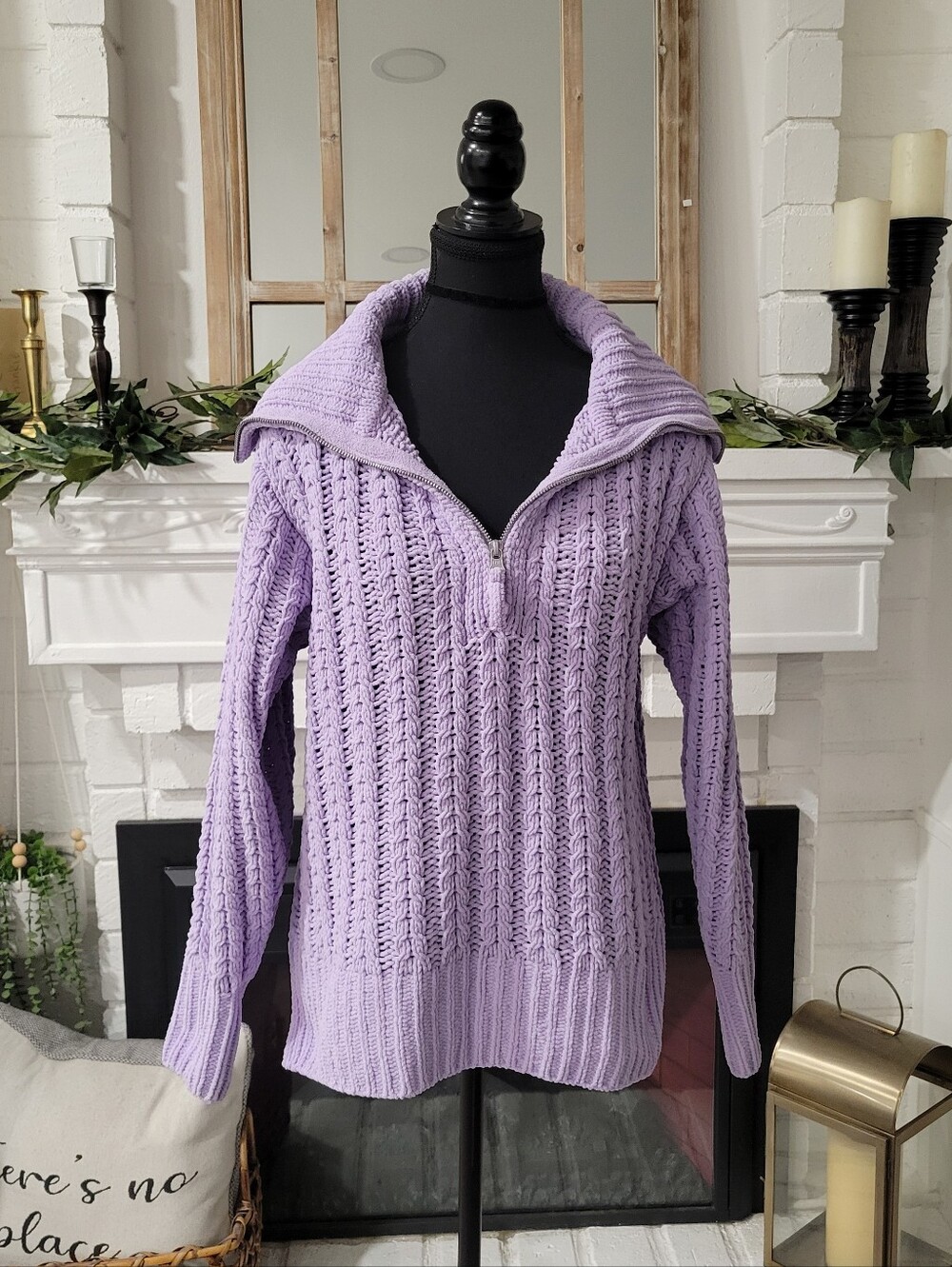 Aerie Lavender Cable-Knit Half-Zip Oversized Cozy Grandma Sweater Xxs
